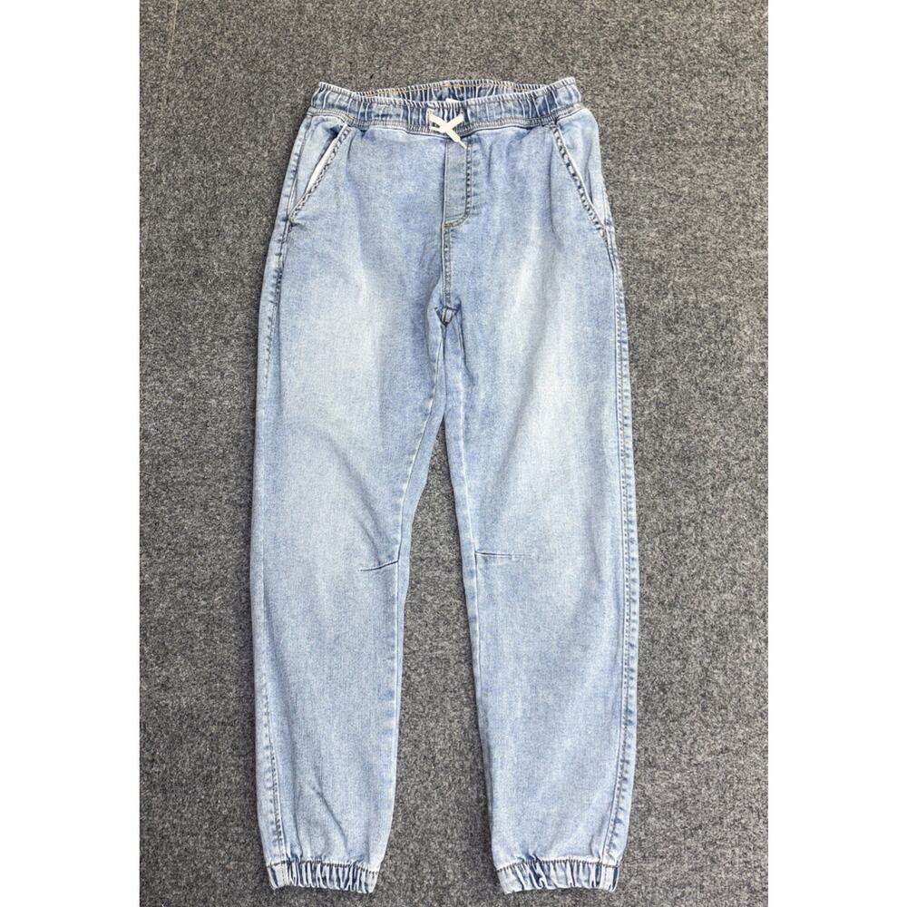 Zara Kids Size 13/14 Elastic Waist Drawstring Denim Light Wash Jogger Pants